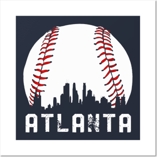 Vintage Atlanta Georgia Downtown Skyline Baseball Posters and Art